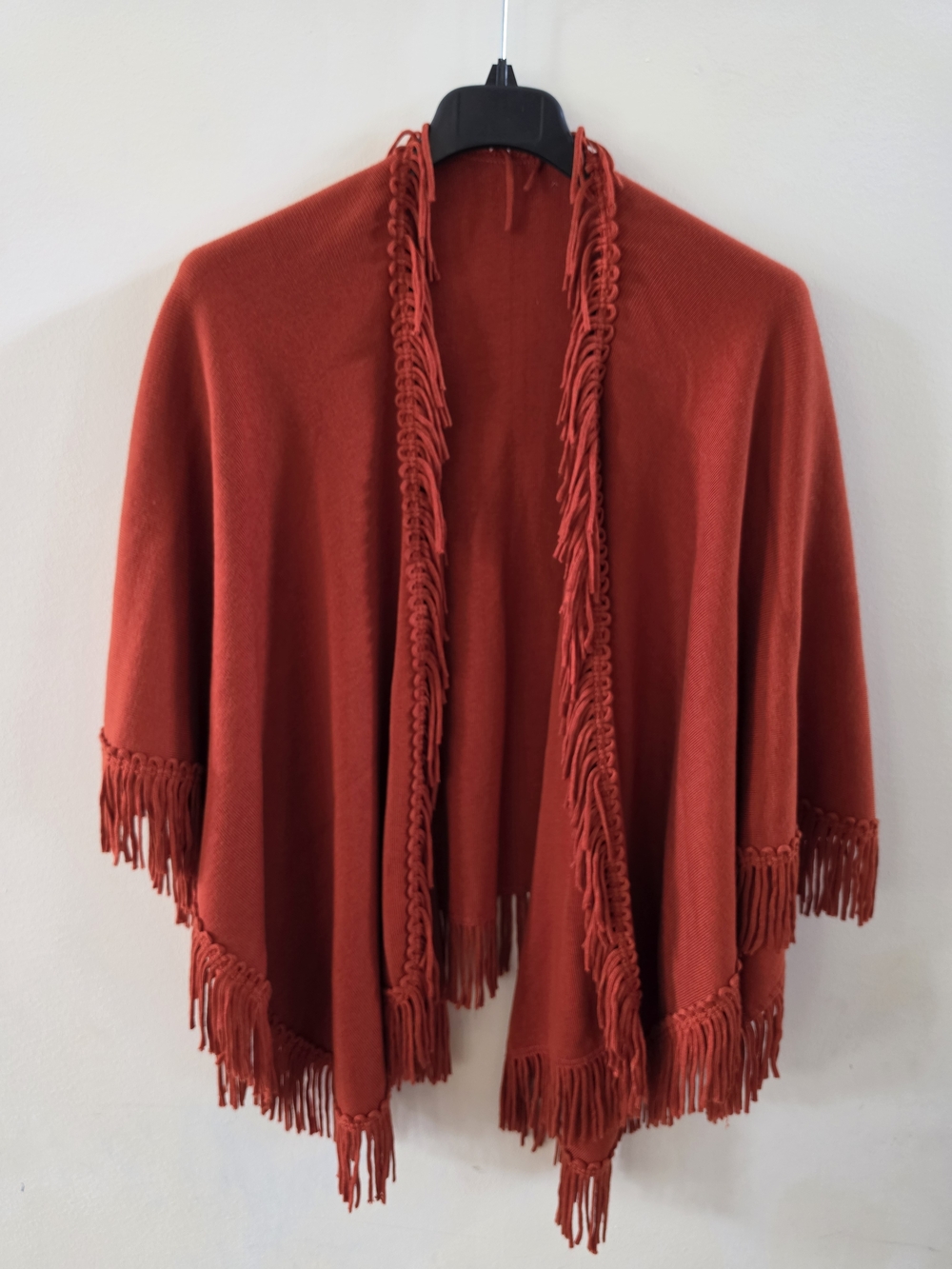 Fringed Open-Front Women's Sweater Wrap - Rust One Size